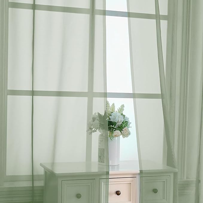 Aiyufeng Window Green Sheer Curtains 45 Inch Length 2 Panels Small Sheer Curtains & Drapes Clear Basic Rod Pocket Panel Bedroom Children Living Room Yard Kitchen, 40Wx45L