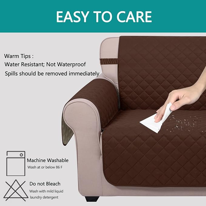 U-NICE HOME Reversible Oversized Chair Covers Quilted Water Repellent Pet Protectors with Elastic Straps(28''Armchair, Brown/Beige)
