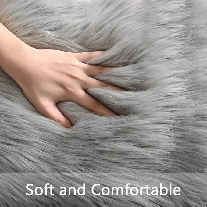 ORINOVA Shag Rug 6x9 Area Rugs for Bedroom Silver Grey Fluffy Machine Washable Faux Sheepskin Shaggy Fur Rugs for Living Room Nursery Rug