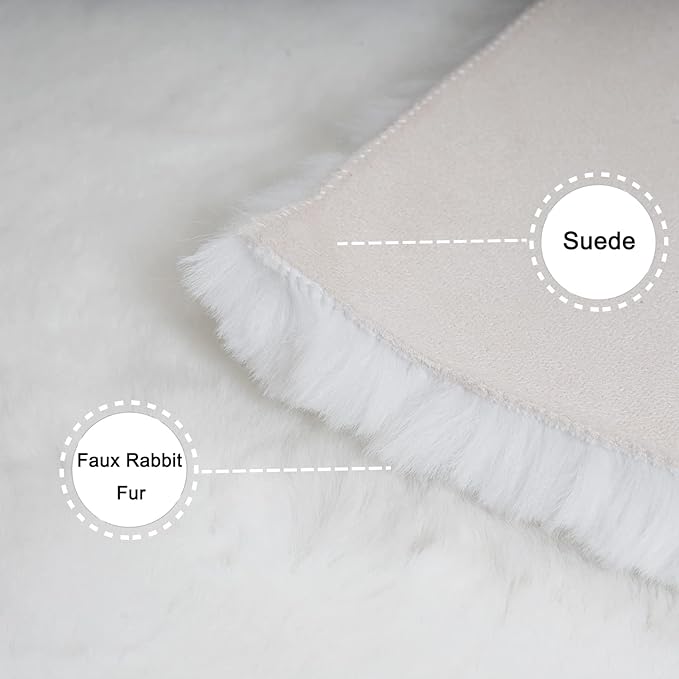 Ghouse Faux Rabbit Fur Round Rug 4ft White Round Rugs for Bedroom Decor Fluffy Area Rugs for Living Room, no-Shedding Carpet Sheepskin Washable Rug Rome Decor