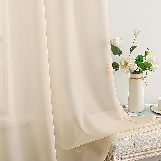 MIULEE 2 Panels Solid Color Sheer Window Curtains Elegant Window Voile Panels/Drapes/Treatment for Bedroom Living Room (54X96 Inches Cream)