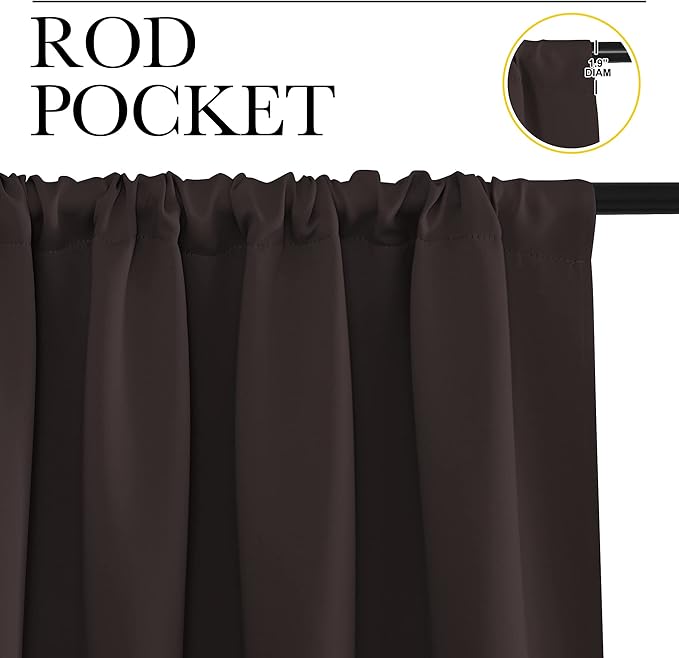 NICETOWN 2 Panels Blackout Curtains, Rod Pocket Thermal Insulated Drapess for Bedroom, Privacy Protection Easy-Care Heavy Duty Curtains for Living Room/Dining Room, W70 x L95 inches, Toffee Brown
