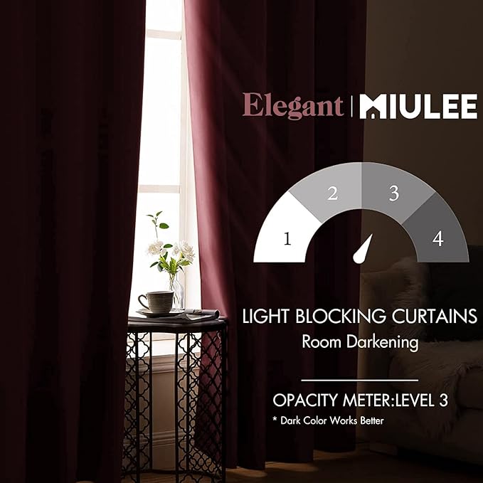 MIULEE Blackout Curtains 96 Inches Long for Bedroom Living Room Thermal Insulated Room Darkening Grommet Top Solid Light Blocking Drapery Set of 2 Window Panels Dusty Rose