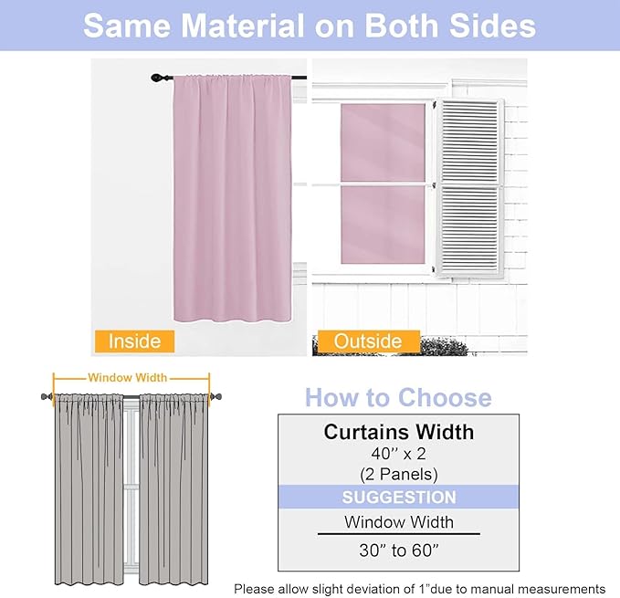 Simplebrand Ava Pink Blackout Curtains for Bedroom 63 Inch Length 2 Panels Set, Solid Thermal Insulated Energy Saving Rod Pocket Window Treatment Curtains Blackout Drapes, W40 x L63 Inch, Pink