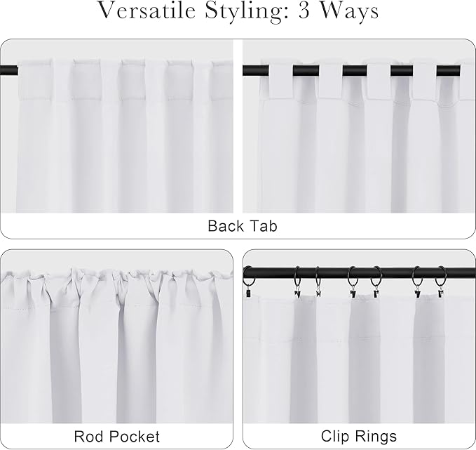 PONY DANCE 50% Light Filtering Curtains 84 inch Long, Back Tab & Rod Pocket Nursery Room Darkening Curtains for Bedroom and Living Room Decoration, 52 Inches Wide, 2 Panels Set, Pure White