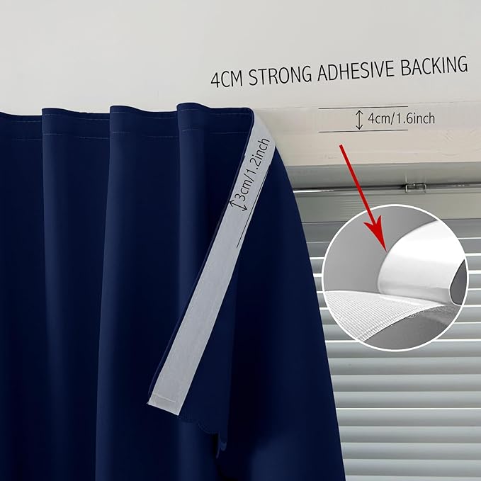 Self Adhesive Portable Blackout Curtains for Bedroom Easy to Install Window Thermal Lnsulated Kitchen Room Darkening Small Window Curtains, 47" W X 84" L, Navy Blue, 1 Panel