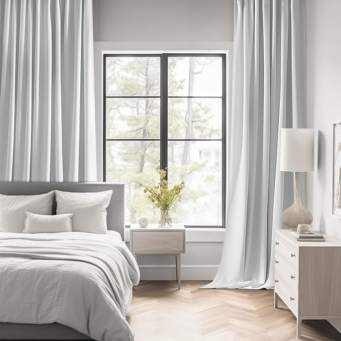 MIULEE Back Tab Light Blocking Curtains 90 Inch Long 2 Panels Set for Living Room Bedroom, Greyish White Rod Pocket/Pinch Pleated Thermal Insulated Room Darkening Blackout Curtains, 52 x 90 Inch