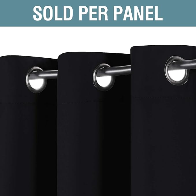 H.VERSAILTEX Blackout Curtain for Living Room Thermal Insulated Window Treatment Curtain Extra Long 108 inch Length Energy Saving Solid Grommet Top Blackout Drape, One Panel, Jet Black, 52"W x 108"L