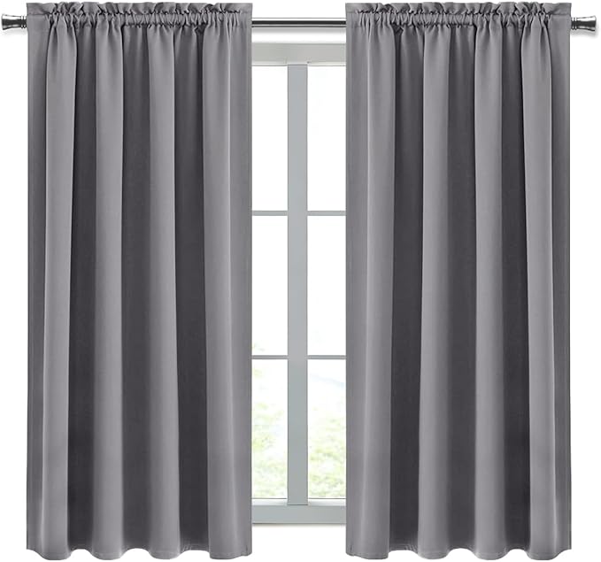 DWCN Grey Blackout Curtains for Bedroom –Rod Pocket Thermal Insulated Room Darkening Drapes for Living Room, W 42 x L 54 Inch, 2 Panels