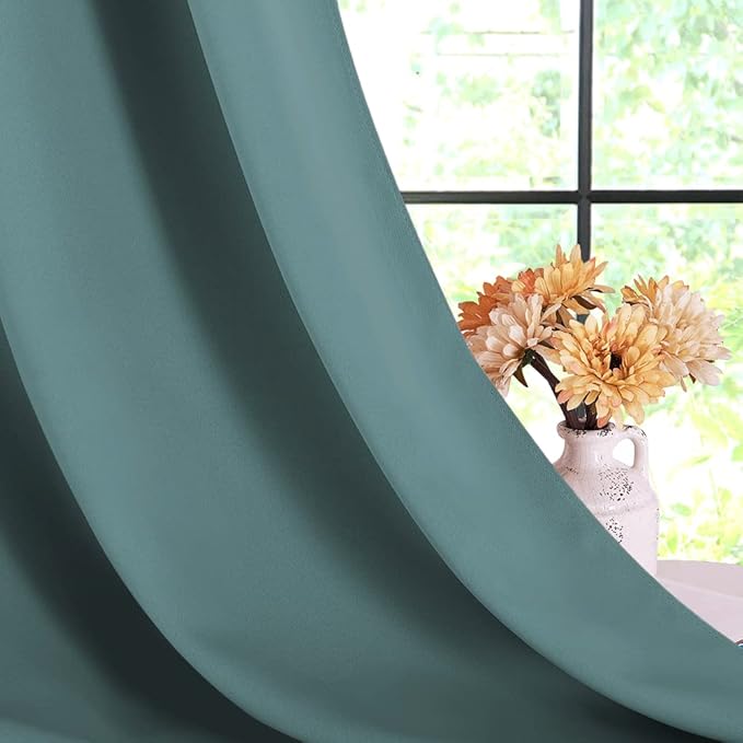 NICETOWN Modern Blackout Curtains Noise Reducing, Thermal Insulated and Privacy Room Darkening Drape Panels for Boy's Guest Room Door Small Short Window (Greyish Blue, 2 Panels, W42 x L54 -Inch)