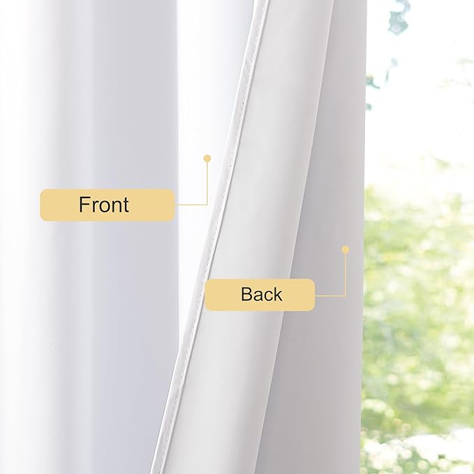 NICETOWN White Black Out Curtains 72 inch Long, Grommet Full Blackout Thermal Insualted Window Treatments for Bedroom, 2 Panels, W52 x L72