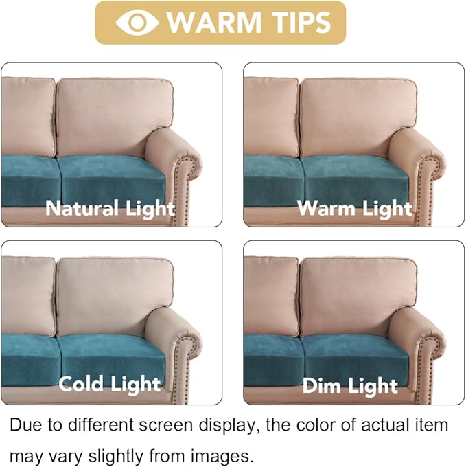 H.VERSAILTEX Velvet Stretch Couch Cushion Cover Plush Cushion Slipcover for Chair Loveseat Sofa Cushion Furniture Protector Seat Cushion Sofa Cover (3 Piece XL Sofa Cushion Covers, Peacock Blue)