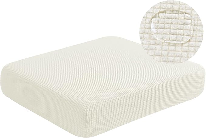 Water Resistant Sofa Seat Cushion Covers, RV Dinette Couch Cushion Slipcovers, Stretch Furniture Protector for Kids, Pet (Loveseat Cushion, Creamy White)