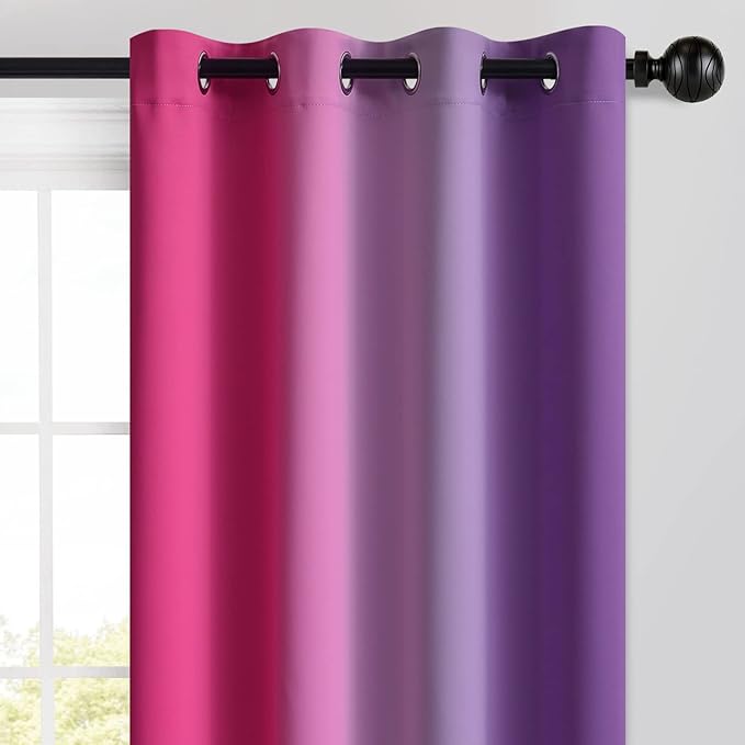 Yakamok Pink and Purple Blackout Curtains, Ombre Full Room Darkening Window Curtains for Living Room,Grommet Thermal Insulated Drapes,Light Blocking Curtains for Girls Bedroom,52x54 Inch, 2 Panels