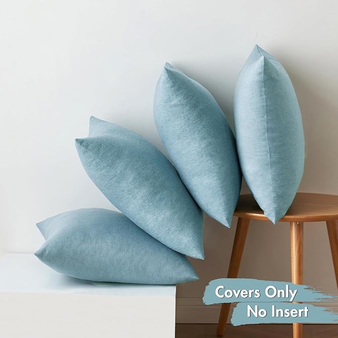 MIULEE Pack of 4 Decorative Outdoor Throw Pillow Covers Linen Waterproof Pillow Covers Farmhouse Cushion Cases for Patio Garden Tent Balcony Couch Sofa 16x16 inch Blue Gray