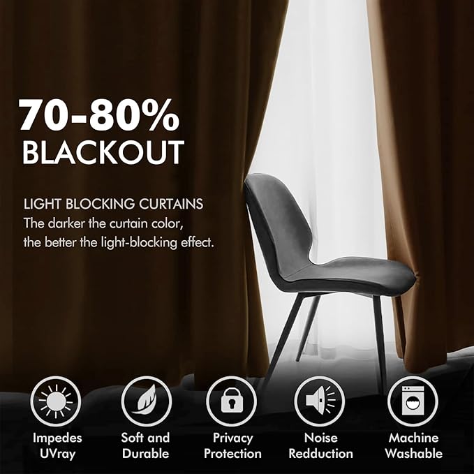 MIULEE Velvet Curtains Chocolate Elegant Grommet Thermal Insulated Soundproof Brown Room Darkening Curtains/Drapes for Classical Living Room Bedroom Decor 52 x 84 Inch Set of 2