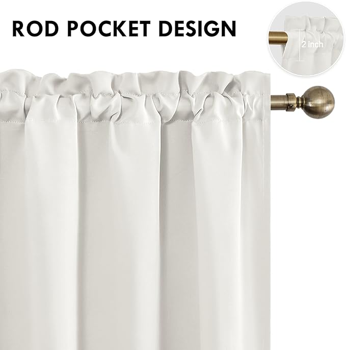 DWCN Blackout Curtains Thermal Insulated, Energy Saving & Noise Reducing Bedroom and Living Room Curtains, Ivory, W 42x L 84 Inch, Set of 2 Rod Pocket Curtain Panels