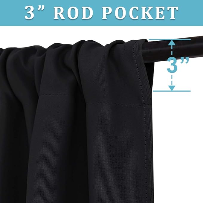 RYB HOME Short Blackout Curtains for Bedroom, Black Room Darkening Insulated Summer Heat Light UV Blocking Energy Saving Drapes for Nursery, Width 34 by Length 48, Black, Set of 2