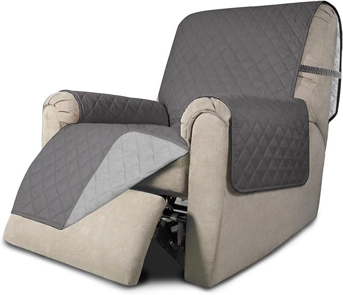 Easy-Going Recliner Chair Slipcover Reversible Sofa Cover Water Resistant Couch Cover Furniture Protector with Elastic Straps for Pets Dog (Recliner 22 inch, Gray/Light Gray)