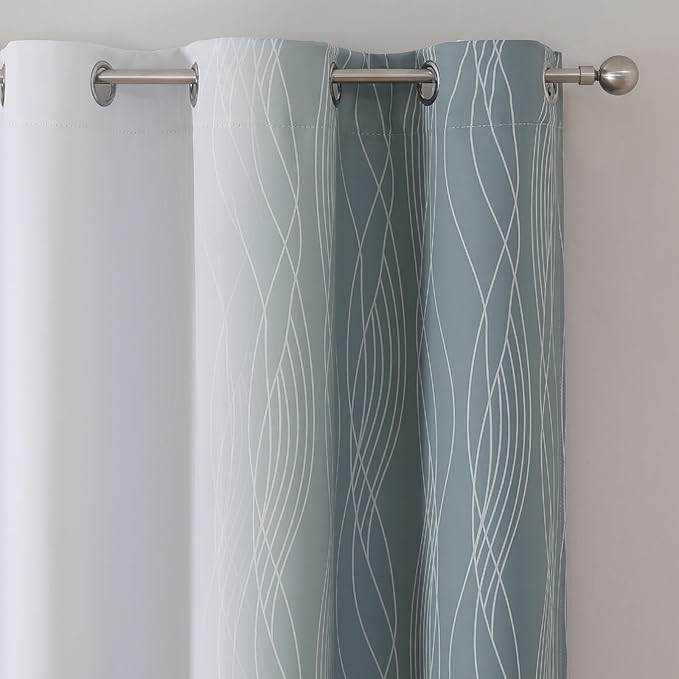 Estelar Textiler Stone Blue and Greyish White Gradient Room Darkening Blackout for Living Room, Thermal Insulated Ombre Light Blocking Grommet Blackout Drapes for Bedroom, 42Wx84L, 2 Panels