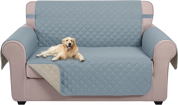 U-NICE HOME Loveseat Sofa Cover Reversible Couch Covers for 2 Cushion Couch for Dogs Furniture Protector Cover with Elastic Straps Water Resistant(Loveseat Small, Light Blue/Beige)