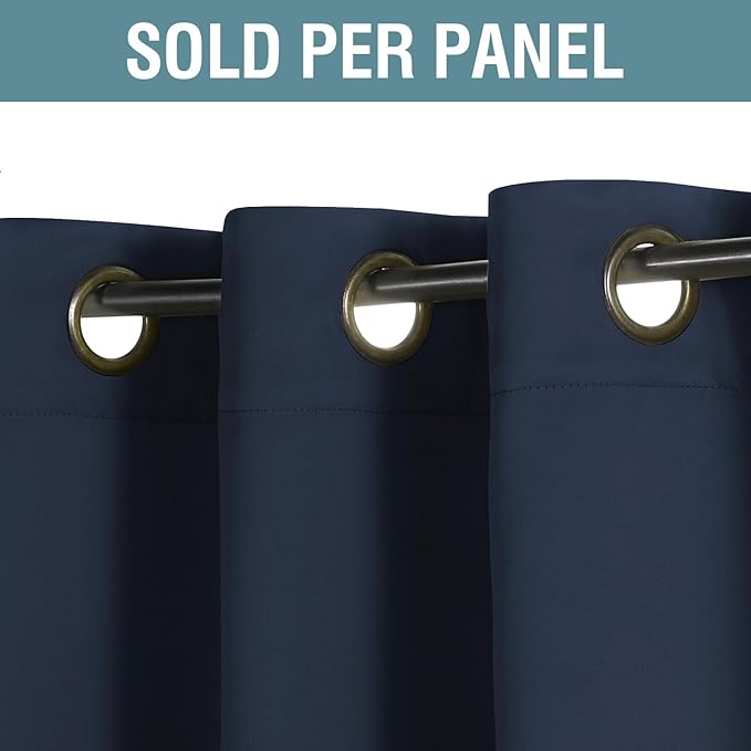 H.VERSAILTEX Blackout Curtain for Living Room Extra Long, Thermal Insulated Bedroom Curtains Grommet Top, Noise Reducing Patio Door Curtain - Navy Blue, One Panel, 52'W x 102'L