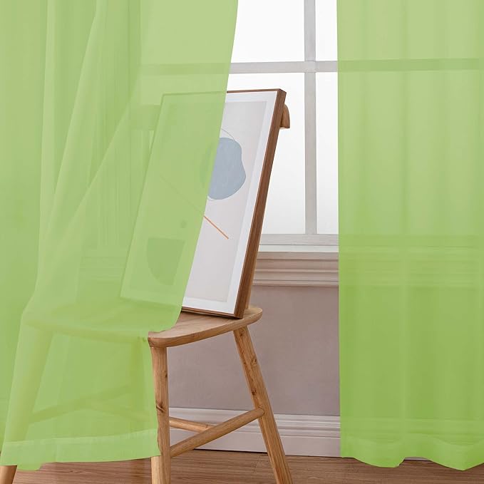 Chyhomenyc Sheer Lime Curtains 90 inches Long 2 Panels, Light Filtering Soft Airy Solid Elegant Voile Window Treatment Drapes for Bedroom Living Room, 42Wx90L Inches