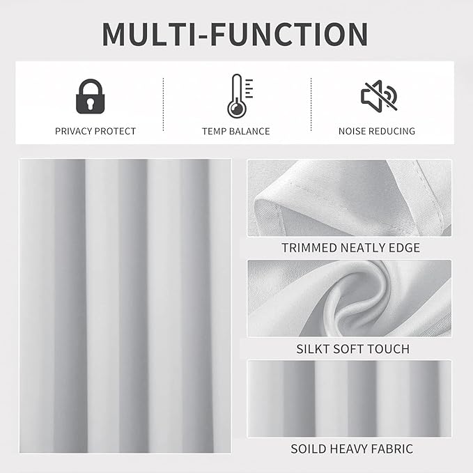 Joydeco White Curtains 84 Inches Long 2 Panels Set, Thermal Insulated Long Curtains& Drapes 2 Burg, Room Darkening Grommet Drapes for Living Room Bedroom Window (W52 x L84 Inch, Greyish White)