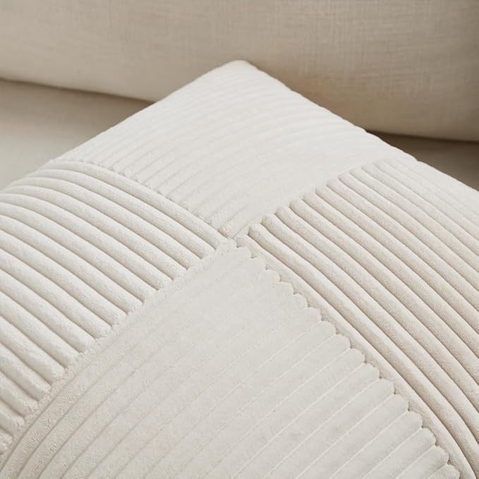 Fancy Homi 2 Packs Cream Decorative Throw Pillow Covers 16x16 Inch for Living Room Couch Bed Sofa, Rustic Farmhouse Boho Home Decor, Soft Corss Patchwork Corduroy Textured Square Cushion Case 40x40 cm