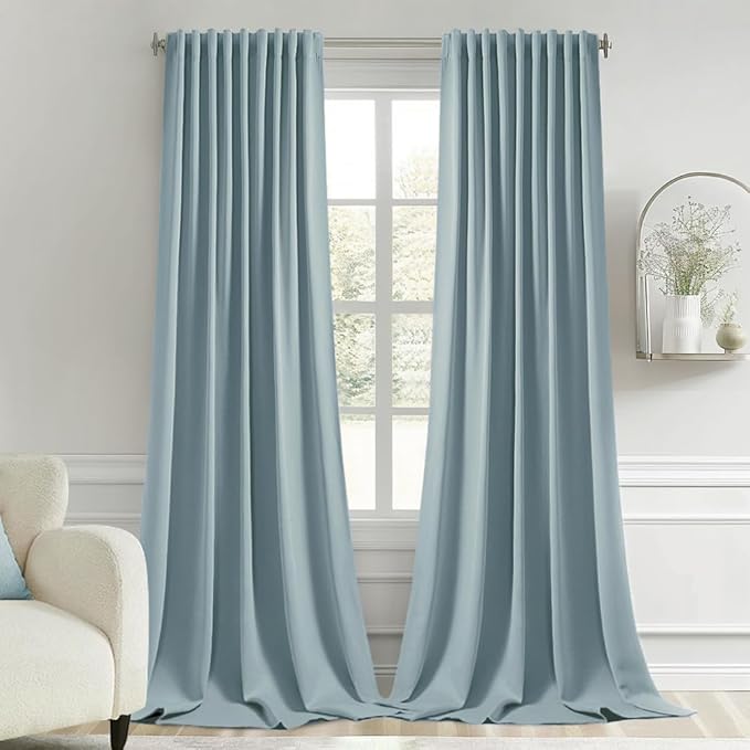 MIULEE Slate Blue Back Tab Blackout Curtain 96 Inch Long 2 Panels Set for Bedroom, Rod Pocket/Pinch Pleat Thermal Insulated Living Room Darkening Pleated Light Blocking Floor to Ceiling Drape