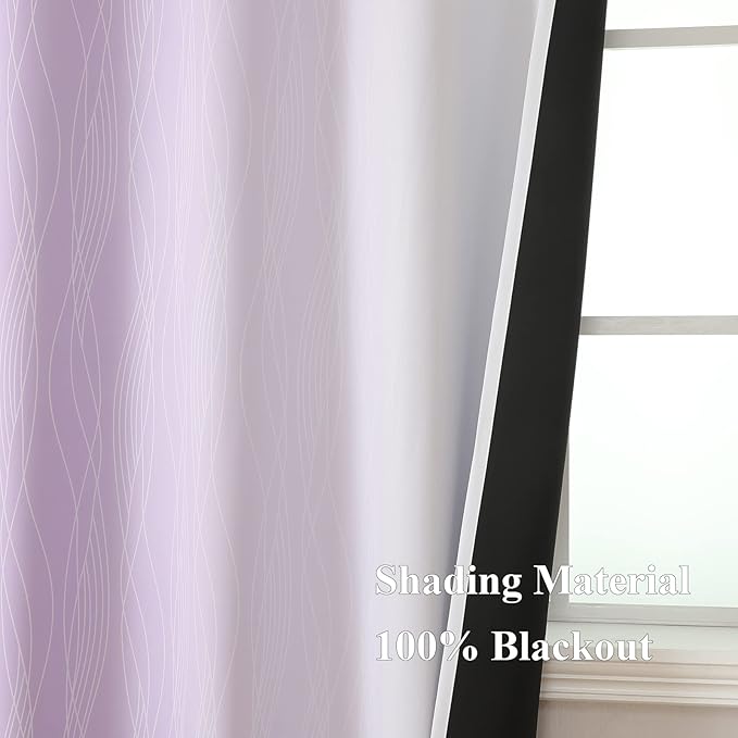 Estelar Textiler Lilac and Greyish White Gradient Blackout Curtains for Bedroom, Thermal Insulated Ombre Blackout Drapes, Room Darkening Energy Saving Curtains for Living Room,52Wx72L,2 Panels