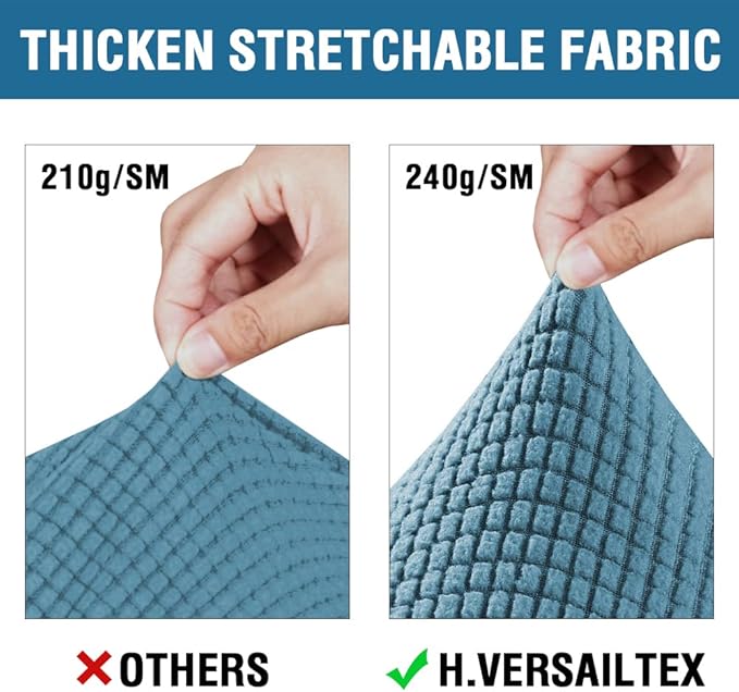 H.VERSAILTEX 4 Piece Stretch Sofa Covers for 3 Cushion Couch Covers for Living Room Furniture Slipcovers (Base Cover Plus 3 Seat Cushion Covers) Upgraded Thicker Jacquard Fabric (Sofa, Storm Blue)