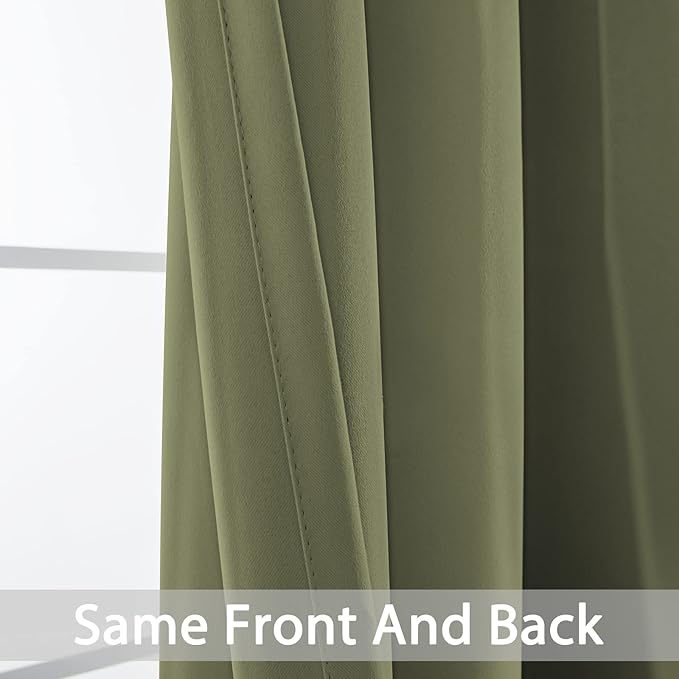 Yakamok 63 Inch Long Blackout Curtains Room Darkening Thermal Insulated with Grommet Window Curtain for Bedroom, 62Wx63L inch, Sage Green, 2 Panels