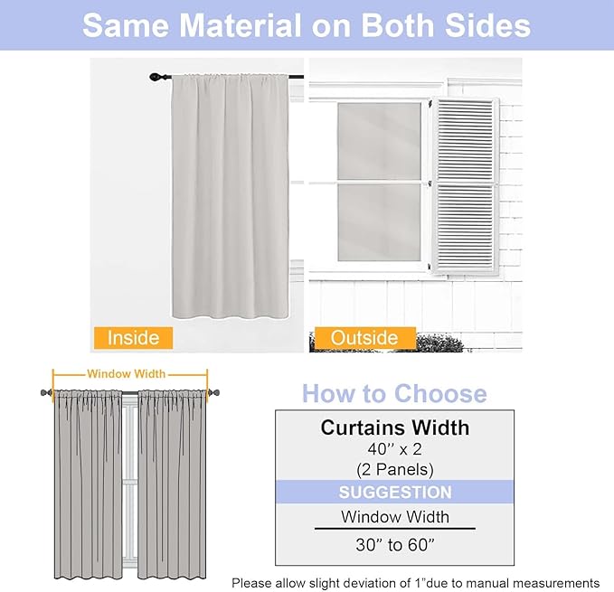 Simplebrand Ava Natural Short Blackout Curtains for Bedroom 54 Inches Long 2 Panels Set, Solid Thermal Insulated, Energy Saving Window Treatment Curtains Blackout Drapes, W40 x L54 Inch, Natural