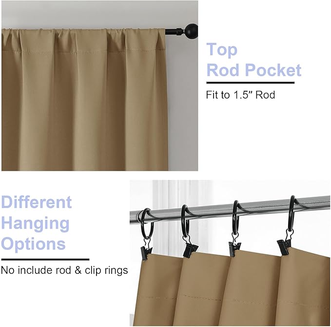 Simplebrand Ava Taupe Short Blackout Curtains for Bedroom 54 Inches Long 2 Panels Set, Solid Thermal Insulated, Energy Saving Window Treatment Curtains Blackout Drapes, W40 x L54 Inch, Taupe