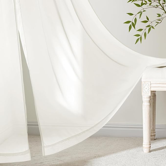 MIULEE Ivory Sheer Curtains 108 Inches Long, 4 Panels Set, Light Filtering Rod Pocket Voile Drapes for Living Room and Bedroom, Airy Soft Fabric Window Treatments, 42 x 108 Inches