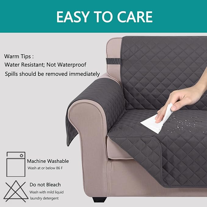 U-NICE HOME Recliner Chair Covers Reversible Quilted Water Repellent Pet Protectors with Elastic Straps (23''Recliner Small, Dark Grey/Dark Grey)