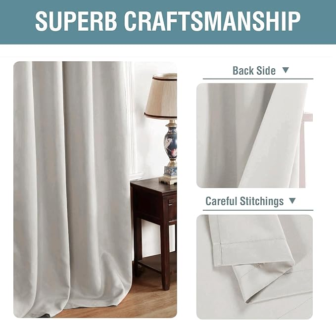 H.VERSAILTEX Light Blocking Curtain for Bedroom/Living Room, Energy Efficient Thermal Insulated Grommet Window Panel Blackout Curtains for Bedroom/Living Room, Stone, 52 by 63 inch Long, One Panel