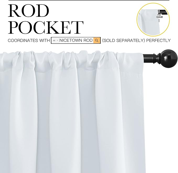 NICETOWN Bedroom Window Curtain Panels - Window Treatment Thermal Insulated Rod Pocket Room Darkening Curtains/Drapes for Patio Door (Greyish White, 2 Panels, 62 in x 72 in (W x L))