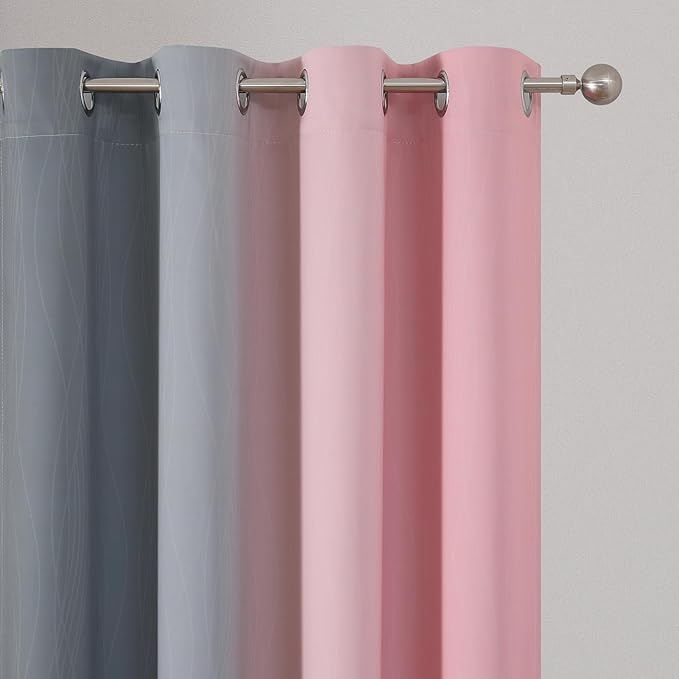 Estelar Textiler Pink and Grey Blackout Curtains 108 Inches Long, Thermal Insulated Drapes for Bedroom, Full Light Blocking Energy Saving Long Curtains for Living Room, 52Wx108L, 2 Panels