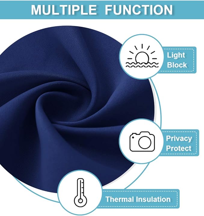 RYB HOME RV Curtains for Camper Windows, Mini Small Thermal Insulated Sunlight Heat Blocking Blackout Privacy Portable Curtains for Travel Trailer, Width 34 by Length 24, Marine Blue, 2 Panels