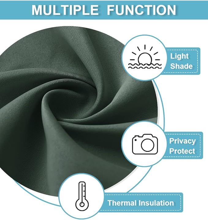 RYB HOME Short Dark Green Blackout Curtains for Small Bedroom Window, Insulating UV Blocking Drapes for Kitchen Cafe Basement Garage, Privacy Tiers for Bathroom Window, Width 42 by Length 36, Set of 2