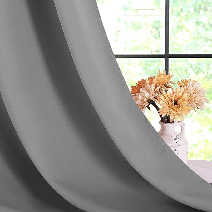 NICETOWN Silver Grey Blackout Curtain Panels for Bedroom, Thermal Insulated Extra Wide Blackout Draperies and Drapes for Basement (2 Panels, W70 x L54-inch)