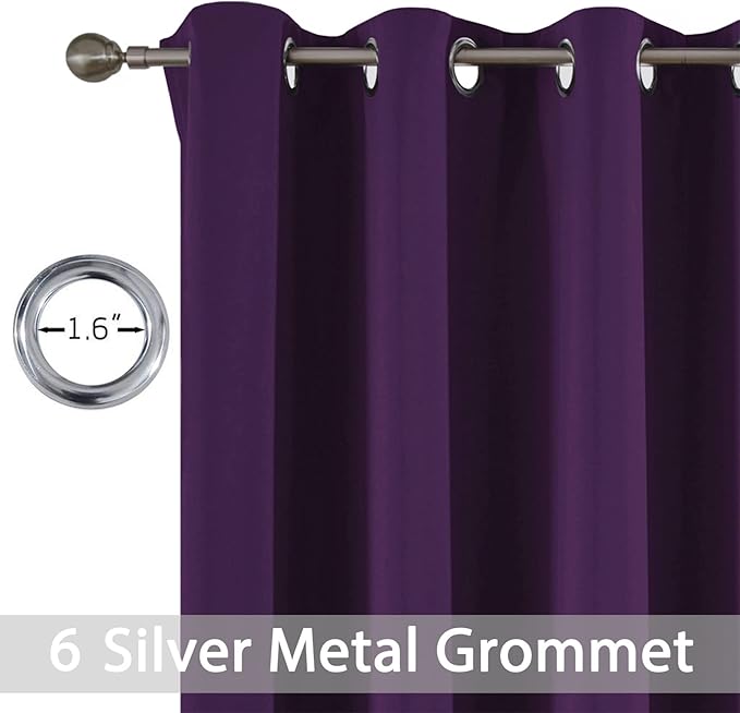 Yakamok Blackout Curtains Room Darkening Thermal Insulated Grommet Top Solid Window Curtains for Living Room, 42W x 63L,Purple,2 Panels