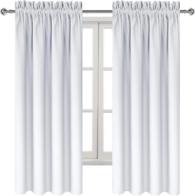 DWCN Blackout Curtains for Bedroom - Thermal Insulated Privacy Energy Saving Rod Pocket Drapes for Living Room, W 38 x L 72 Inch, Greyish White, Set of 2
