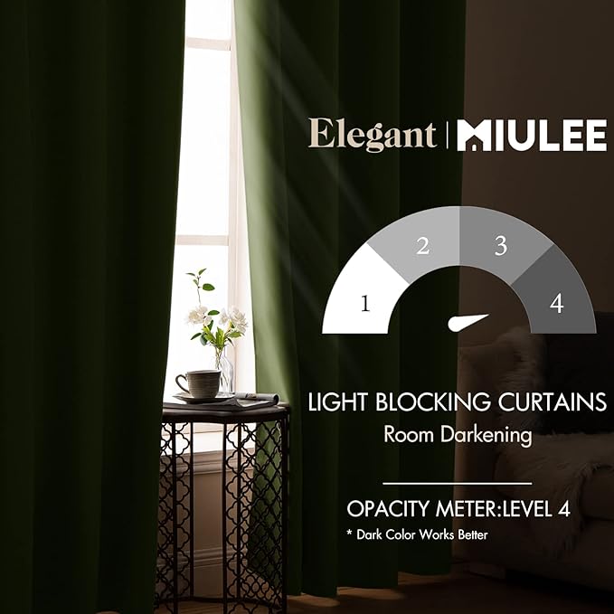 MIULEE 90" Long Blackout Curtains Room Darkening Thermal Insulated Drapes Solid Window Treatment Set Grommet Top Light Blocking Curtain for Living Room/Bedroom 2 Panels Olive Green