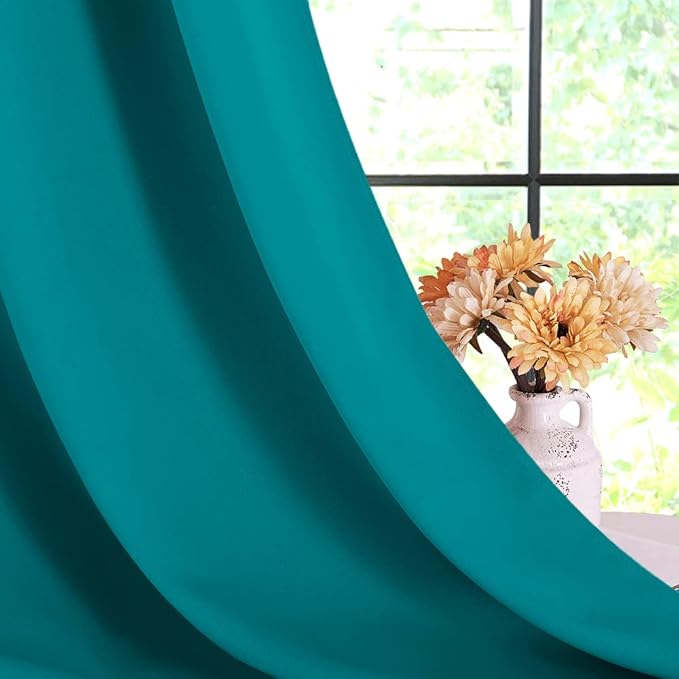 NICETOWN Room Darkening Curtains 80 inch Length 2 Panels, Peacock Teal, 2 Pieces, W42, Thermal Insulated Grommet Blackout Curtains for Modern Casual Elegant Bedroom Kids Room Theme Decoration