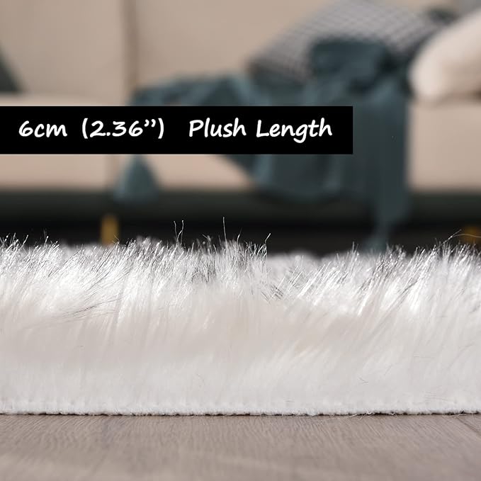 Goolela Sheepskin Area Rug 8x10 Fluffy Fuzzy Furry Carpet for Living Room Bedroom Faux Fur Plush Rectangle - White and Grey Tips