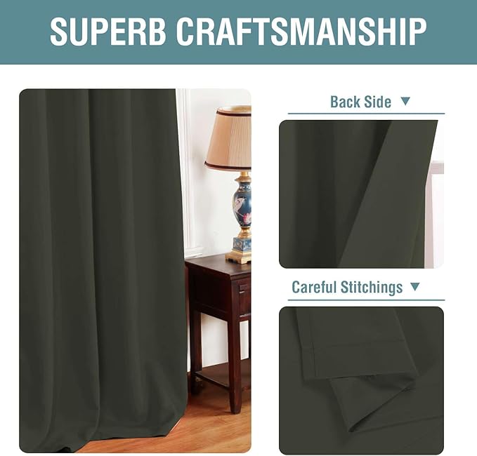 H.VERSAILTEX Blackout Curtain for Living Room Thermal Insulated Window Treatment Curtain 54 inch Length Energy Saving Solid Grommet Top Blackout Drape, One Panel, Olive, 52" W x 54" L