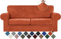 WEERRW Velvet Couch Covers for 2 Cushion Couch Sofa - High Stretch Luxury Velvet Plush 3 Pieces Sofa Slipcovers with Elastic Bottom, Furniture Protector for Pets, Machine Washable, Pumpkin, Medium